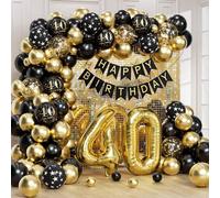 Shein Kit de arco de globos de 100 piezas negro y dorado para cumpleaños 40 con globos de película de aluminio número 40 de 32" para hombres y mujeres, deco