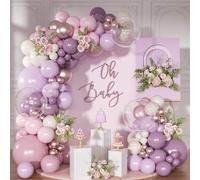 Shein Kit de arco de guirnalda de globos de 111 piezas en color morado empolvado, globos rosa claro y blanco arena, para niños y niñas, cumpleaños infantile