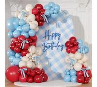 Shein Kit de arco de guirnalda de globos de 96 piezas en rojo cereza y azul, adecuado para cumpleaños de niños y niñas con temática de cereza, baby showers