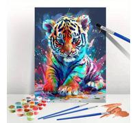 Shein Kit de pintura acrílica DIY hecho a partir de pintura digital al óleo para adultos - Sin marco de 11.81X15.75 pulgadas, diseño de tigre a color, lona