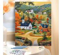 Shein Kit de pintura acrílica DIY - Pueblo pequeño, 40*50CM, artesanía artística única para adultos, obra de arte sin marco para decoración de dormitorio y