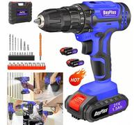 Shein Kit de taladro atornillador y percutor inalámbrico de 21 V: par máximo de 45 Nm, 2 velocidades, 25+1 ajustes de par, portabrocas de 9,5 mm, luz de tra