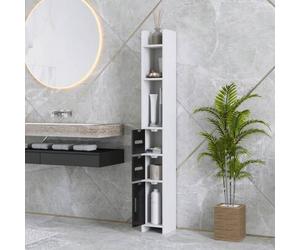 Shein kleankin Columna de Baño Mueble de Baño con 3 Puertas 3 Estantes Abiertos y Sistema Antivuelco Armario de Baño Estilo Moderno 15x17x120 cm Blanco y Ne