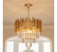 Shein Lámpara de araña dorada de 3 niveles para comedor, moderna, colgante pequeña para sala de estar, vestíbulo, cocina, isla de entrada, redonda, 5 luces,