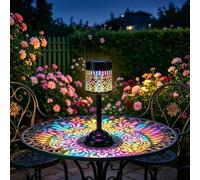 Shein Lámpara de mesa LED de peonía con energía solar, luz de proyección de metal impermeable para exteriores, luz decorativa solar de color blanco cálido y