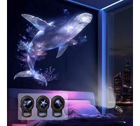 Shein Lámpara de proyección LED de vida marina ajustable 360°, luz nocturna USB soñadora, luz decorativa para exteriores con patrones de ballena, medusa y e