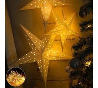 Shein Lámpara LED plegable con luz de estrellas, farol de papel con estrellas y luna, adecuado para decoración de habitación, fiesta, Navidad, iluminación d
