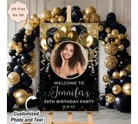 Shein Letrero de Bienvenida Personalizable para Cumpleaños - Diseño de Globo Dorado, Tablero de Espuma PVC Duradero para Decoración de Fiesta de Cumpleaños,
