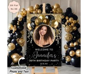 Shein Letrero de Bienvenida Personalizable para Cumpleaños - Diseño de Globo Dorado, Tablero de Espuma PVC Duradero para Decoración de Fiesta de Cumpleaños,