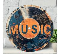 Shein Letrero de metal con disco de vinilo musical vintage de 20 x 20 cm, decoración de pared retro para el hogar, granja, porche, dormitorio - regalo ideal