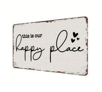 Shein Letrero de metal vintage "Este es nuestro lugar feliz" - Ideal para decoración de pared del hogar, bar, cafetería y garaje, con agujeros perforados pr