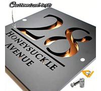 Shein Letrero de número de casa personalizado de acrílico, placa de dirección personalizada 3D hueca en negro y dorado para hogar, apartamento y tienda, aca