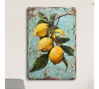 Shein Letrero de pared de metal con hoja de limón de 8"X12" - Decoración vintage amarilla de limón y cítricos verdes, decoración colgante de hierro para el