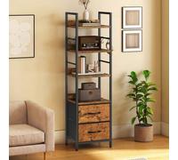 Shein Librería de estilo industrial, de 4 niveles con estantes ajustables y 2 cajones de tela, estante expositor independiente con estructura metálica para