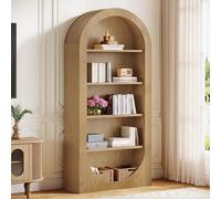 Shein Librería de madera curvada de 5 niveles, de 180 cm de altura, independiente, con compartimentos de almacenamiento abiertos para salón y despacho.