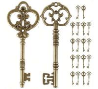 Shein Llave esqueleto grande, llave de bronce antiguo, colgante de llave de estilo rústico, juego de joyas de llave vintage, suministros de manualidades, ad