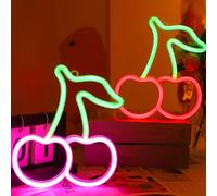 Shein Logotipo de luz de neón en forma de cereza de 1 pieza, luces de neón de cereza rojas y verdes, logotipo de luz de neón de cereza decorado en la pared,