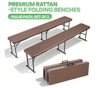Shein Lote de 2 Bancos Plegables, Banco de Jardín Resistente a la Intemperie de HDPE con Acabado Trenzado, Banco Plegable, Capacidad de Carga 400kg, para Ba