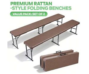 Shein Lote de 2 Bancos Plegables, Banco de Jardín Resistente a la Intemperie de HDPE con Acabado Trenzado, Banco Plegable, Capacidad de Carga 400kg, para Ba