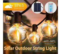 Shein Luces de cadena alimentadas por energía solar con control remoto, brillo ajustable, bombillas globo blanco cálido G40, base E12, función de temporizad
