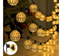 Shein Luces de cadena solares con globos marroquíes para exteriores, 16.4 pies (aprox. 5m) de largo, 20/30 bombillas de globo de metal LED, adecuadas para d