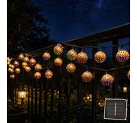 Shein Luces de cadena solares con globos marroquíes para exteriores, 16.4 pies (aprox. 5m) de largo, 20 bombillas de globo de metal LED, adecuadas para deco