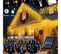 Shein Luces de carámbano solares de Navidad para exteriores, luces de carámbano de 97/160 LED con 16/27 luces colgantes, 8 modos a prueba de agua, luces de