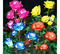 Shein Luces de suelo para jardín alimentadas por energía solar, adecuadas para decoración de patio exterior, luces de flores de rosa roja alimentadas por en