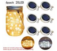 Shein Luces solares para tapa de frasco Mason, Luces de bola de vidrio con efecto craquelado, Luces de alambre de cobre LED (Frascos no incluidos), Luces de