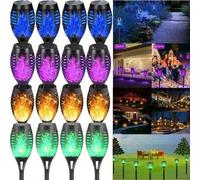 Shein Luz de antorcha con llama parpadeante solar de 12 LED, encendido/apagado automático, ideal para senderos de jardín, iluminación de paisaje exterior, d