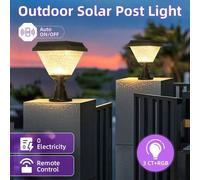 Shein Luz de camino solar, luz de pilar solar, luz LED para exteriores, IP65 resistente al agua con temporizador y control remoto, iluminación ajustable, de
