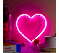 Shein Luz de neón con forma de corazón rosa, lámpara LED alimentada por batería o USB, decoración de escritorio y pared para dormitorio, aula, habitación de