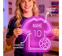 Shein Luz de neón personalizada con logotipo de jersey de fútbol, logotipo de nombre de jersey de fútbol hecho a mano, decoración de pared de fútbol, regalo