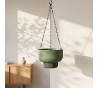 Shein Maceta colgante autorregable de forma redonda verde mate minimalista moderna con cadena de metal & depósito de agua, ahorradora de espacio para planta