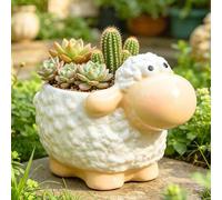 Shein Maceta de oveja linda para suculentas, maceta de flores de animal novedosa, contenedor de plantas único para jardín, patio, balcón, hogar, oficina, ad