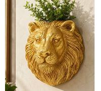 Shein Maceta de pared de resina con cabeza de león y oso dorados, maceta de pared con textura de animal para suculentas y flores, decoración de pared de luj