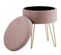 Shein Madera Nieve Taburete Redondo para tocador, Taburete otomano, Taburete Acolchado con Funda Desmontable y Soporte de Metal.