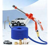 Shein Manguera de agua mágica expandible con pistola de espuma naranja para lavado de autos, manguera de jardín flexible y extensible con conector de metal,