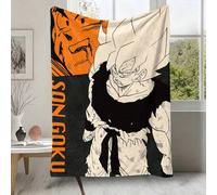Shein Manta de franela con fondo geométrico naranja y negro, personaje de anime Dragon Ball Super Saiyan Goku, manta de felpa para sofá, dormitorio y viajes