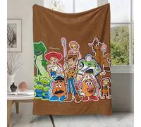 Shein Manta de franela Disney Pixar Toy Story con todos los personajes, manta de felpa suave y acogedora con fondo marrón, adecuada para sofá, cama, sala de