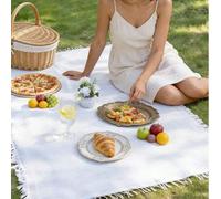 Shein Manta de picnic de franela suave y resistente al agua, manta de camping para exteriores, esterilla de camping portátil de tela no tejida, estilo blanc