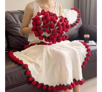 Shein Manta de ramo de rosas de ganchillo, adecuada para sofás y chales, un regalo romántico para el Día de San Valentín, bodas y aniversarios, perfecto par