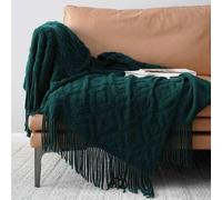 Shein Manta de tejido de unicolor estilo vintage con flecos, suave y cálida para cubrir el sofá, cubrecama para cualquier temporada, accesorio de decoración