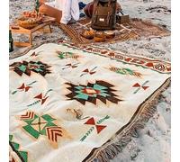 Shein Manta para exteriores, manta de picnic, manta bohemia con decoración occidental para sofá, manta decorativa mexicana de estilo rústico, manta tejida c