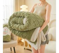 Shein Manta reversible de tafetán y sherpa de 2 capas, manta cálida adecuada para sofá, dormitorio, sala de estar, de uso múltiple