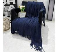 Shein Manta suave y ligera de punto con decoración de flecos, adecuada para sofá, cama y viaje, estilo rústico en beige y crema