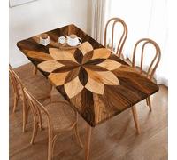 Shein Mantel Elástico Rectangular, Estampado Geométrico Floral con Textura de Madera Falsa, Dobladillo Elástico Antideslizante, Cubierta de Mesa Comedor Lav