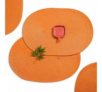Shein Mantel individual tejido a mano de PP naranja de 45*30cm, posavasos de 12cm, mantel individual ovalado tejido, tapete aislante del calor, tapete decor