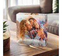 Shein Marco de fotos de pareja de prisma acrílico personalizado, pintura de acuarela de retrato acrílico, retrato de cristal 3D, regalo de aniversario perso