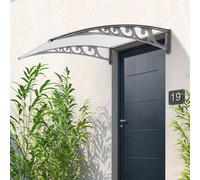 Shein Marquesina para puerta de entrada, techo de puerta de entrada de aluminio y policarbonato, marquesina arqueada transparente, marquesina cerrada, gris